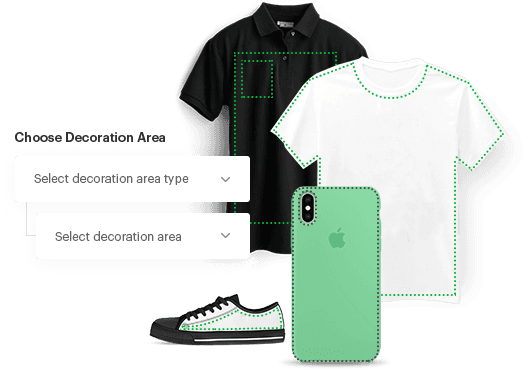 Choose decoration area on blank product Choose decoration area on blank product